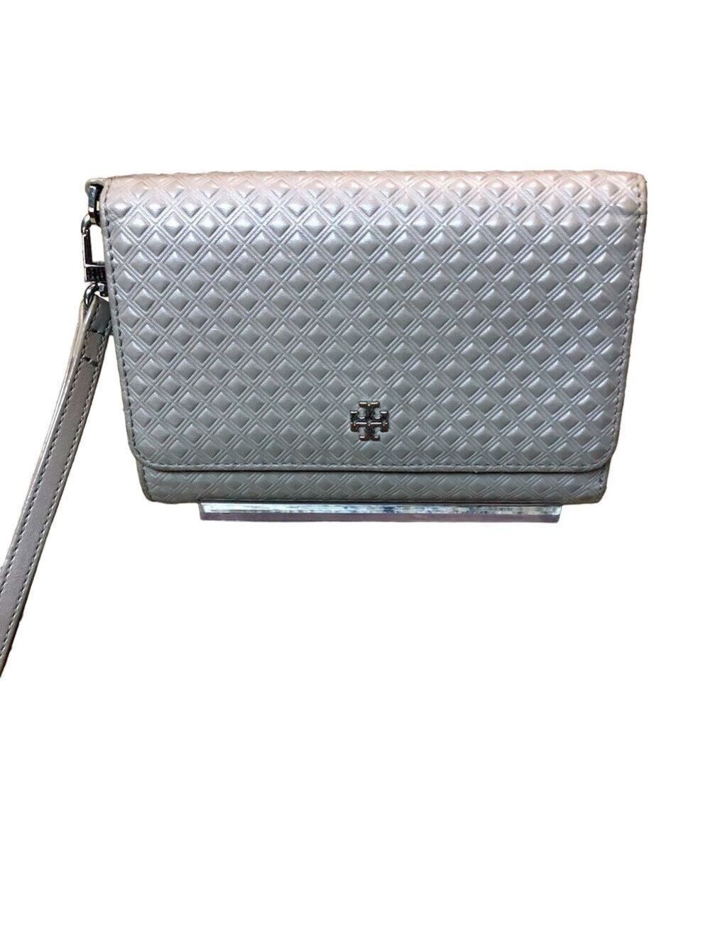 Tory Burch Marion Embossed Leather Convertible Clutch Wristlet, Taupe